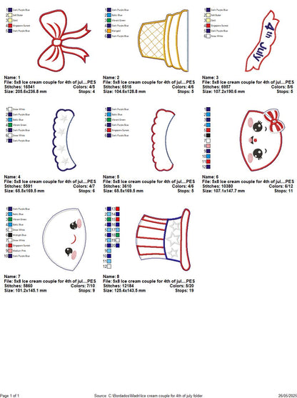 Patriotic Ice Cream Love Duo 🍦❤️💙 – ITH Project – Machine Embroidery Design