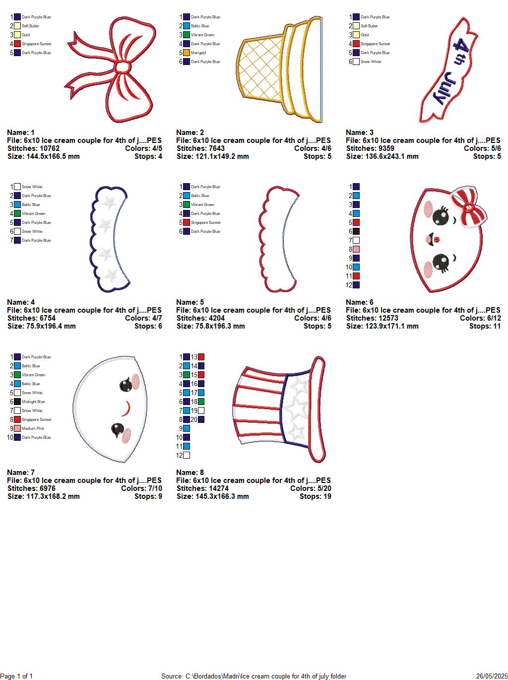 Patriotic Ice Cream Love Duo 🍦❤️💙 – ITH Project – Machine Embroidery Design