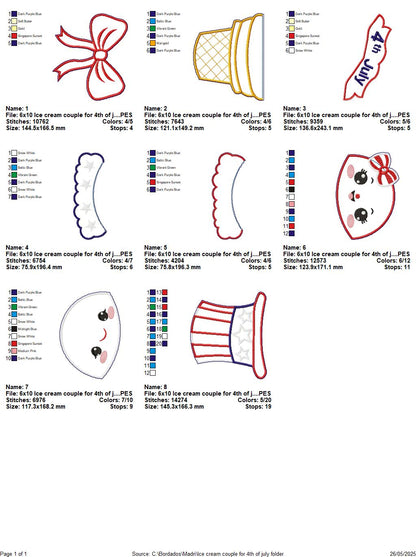 Patriotic Ice Cream Love Duo 🍦❤️💙 – ITH Project – Machine Embroidery Design