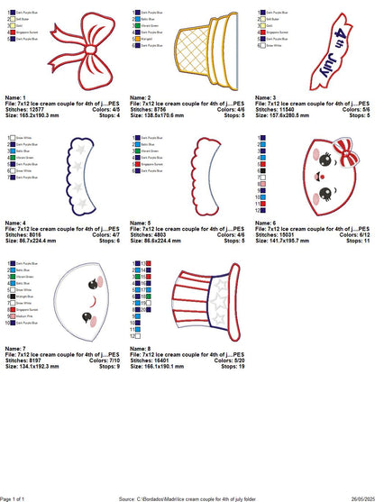 Patriotic Ice Cream Love Duo 🍦❤️💙 – ITH Project – Machine Embroidery Design