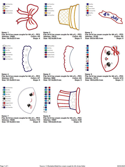 Patriotic Ice Cream Love Duo 🍦❤️💙 – ITH Project – Machine Embroidery Design