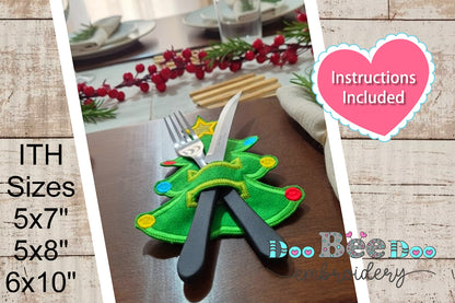 Christmas Tree Cutlery Holder - ITH Project -  Machine Embroidery Design
