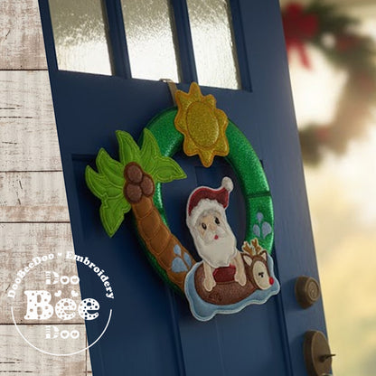 Tropical Santa Claus Christmas Wreath - ITH Project - Machine Embroidery Design