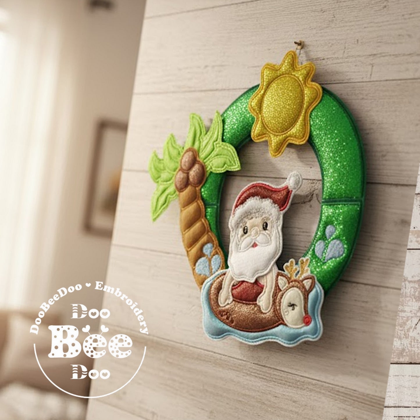 Tropical Santa Claus Christmas Wreath - ITH Project - Machine Embroidery Design