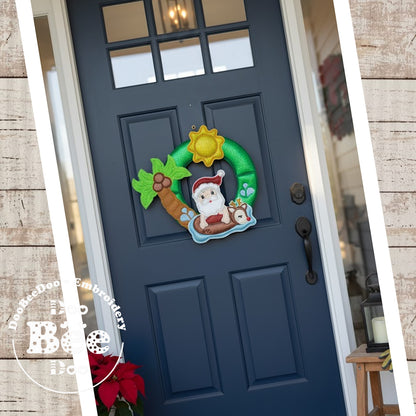 Tropical Santa Claus Christmas Wreath - ITH Project - Machine Embroidery Design