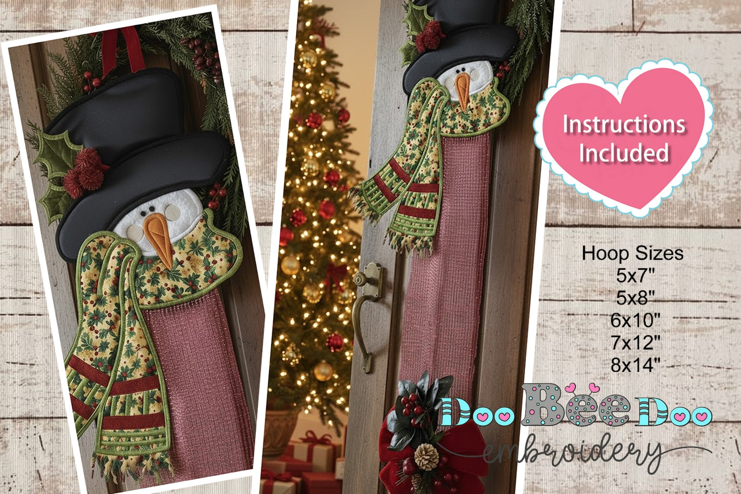 🎄 Snowman with Yellow Scarf Door Hanger – ITH Project – Machine Embroidery Design