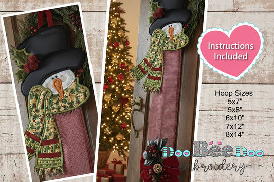 🎄 Snowman with Yellow Scarf Door Hanger – ITH Project – Machine Embroidery Design