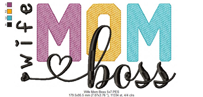 Wife Mom Boss - Fill Stitch - Machine Embroidery Design