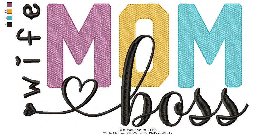 Wife Mom Boss - Fill Stitch - Machine Embroidery Design
