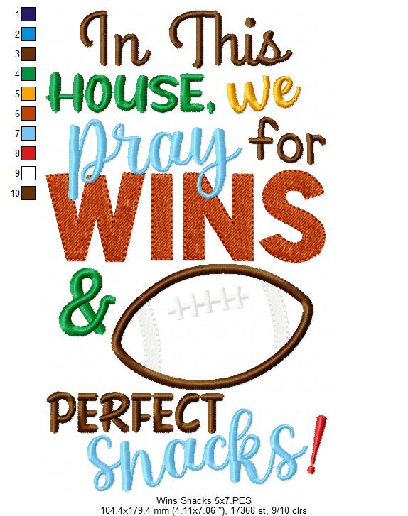 Game Day Pray for Wins & Snacks - Applique - Machine Embroidery Design
