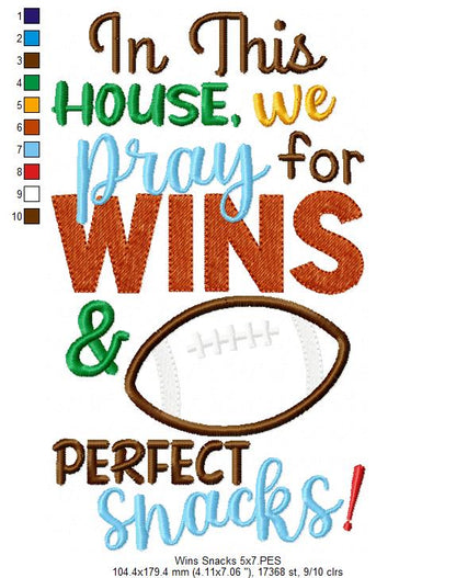 Game Day Pray for Wins & Snacks - Applique - Machine Embroidery Design