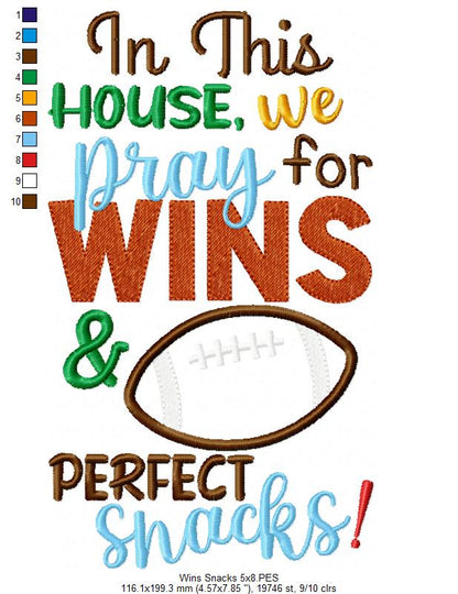 Game Day Pray for Wins & Snacks - Applique - Machine Embroidery Design