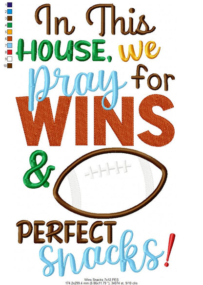 Game Day Pray for Wins & Snacks - Applique - Machine Embroidery Design