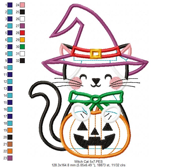Halloween Cat with Hat - Applique