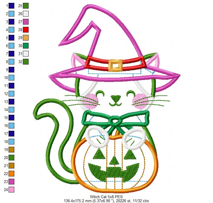 Halloween Cat with Hat - Applique