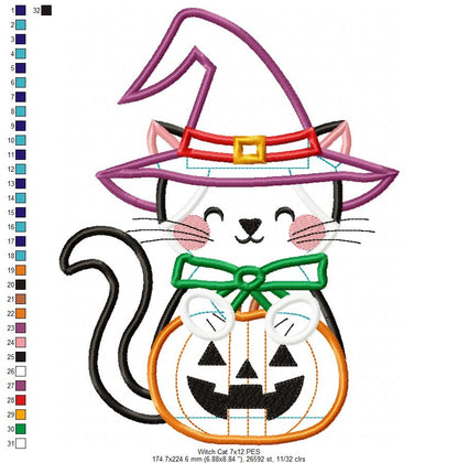 Halloween Cat with Hat - Applique