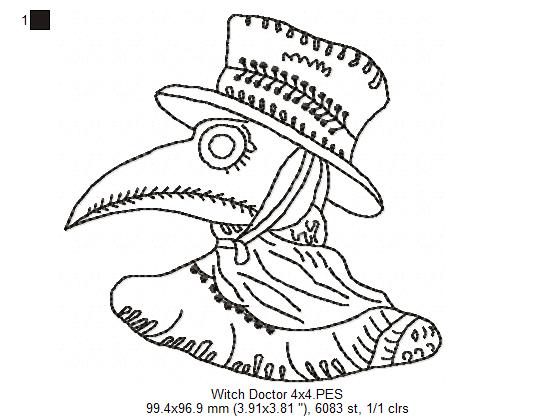 Witch Doctor - Redwork - Machine Embrodiery Design