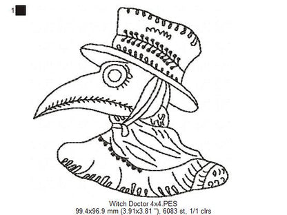 Witch Doctor - Redwork - Machine Embrodiery Design