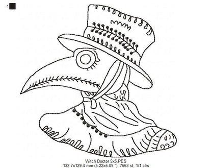 Witch Doctor - Redwork - Machine Embrodiery Design