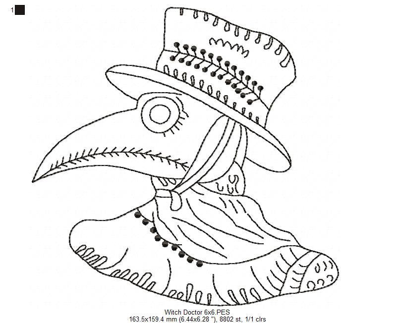 Witch Doctor - Redwork - Machine Embrodiery Design
