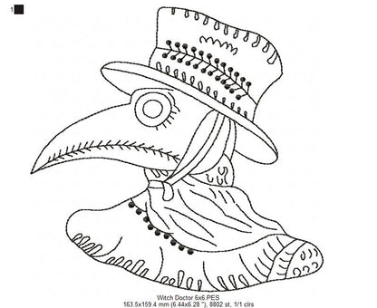 Witch Doctor - Redwork - Machine Embrodiery Design