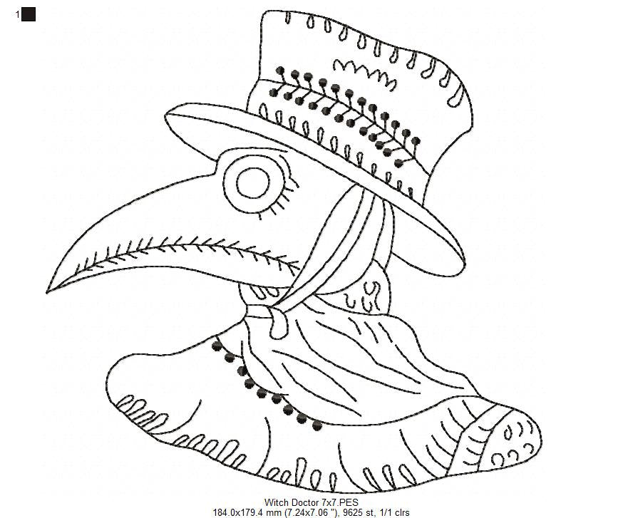 Witch Doctor - Redwork - Machine Embrodiery Design