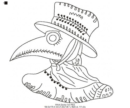 Witch Doctor - Redwork - Machine Embrodiery Design