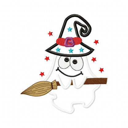 Witch Ghost and Broom - Applique Embroidery