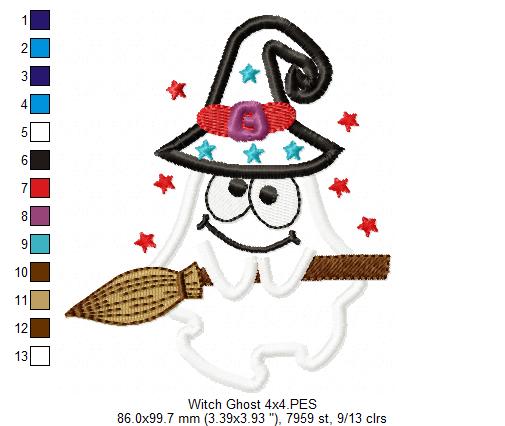 Witch Ghost and Broom - Applique Embroidery