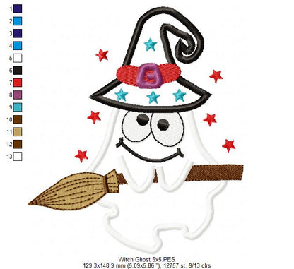 Witch Ghost and Broom - Applique Embroidery