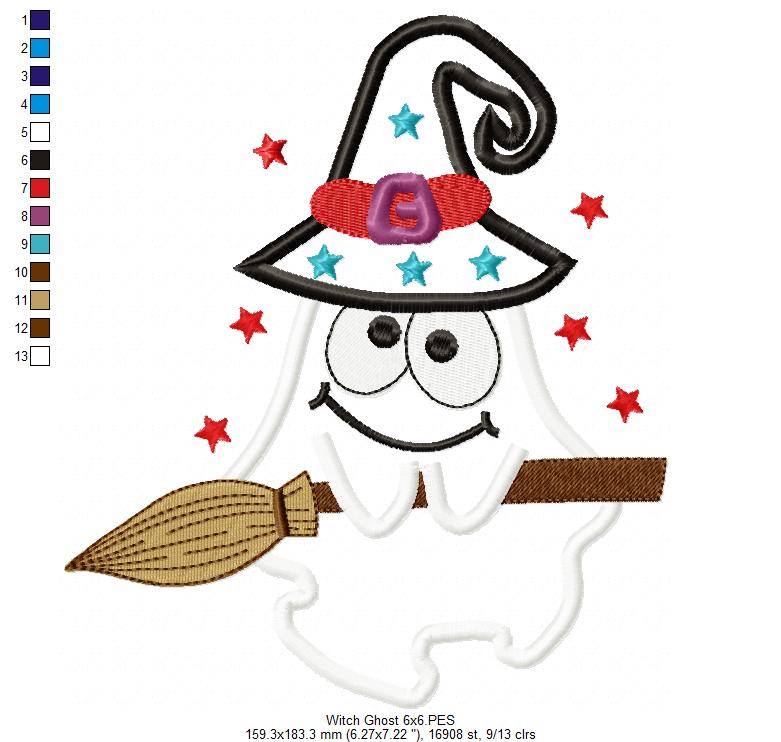 Witch Ghost and Broom - Applique Embroidery