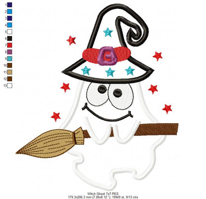 Witch Ghost and Broom - Applique Embroidery