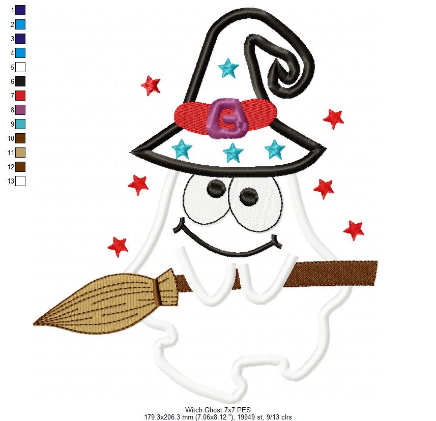 Witch Ghost and Broom - Applique Embroidery