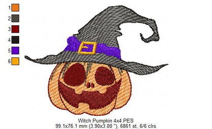 Halloween Witch Pumpkin - Rippled Stitch - Machine Embroidery Design