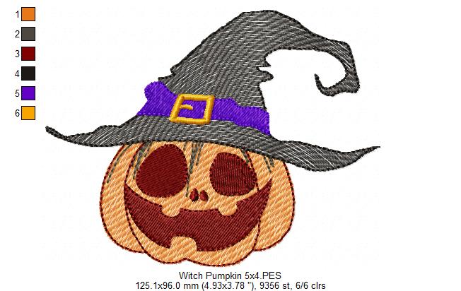 Halloween Witch Pumpkin - Rippled Stitch - Machine Embroidery Design
