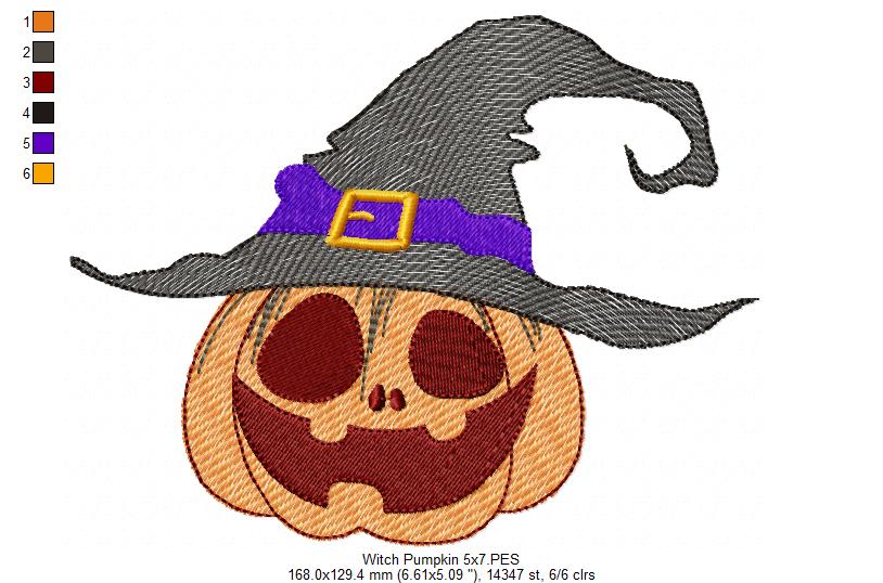 Halloween Witch Pumpkin - Rippled Stitch - Machine Embroidery Design