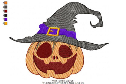 Halloween Witch Pumpkin - Rippled Stitch - Machine Embroidery Design