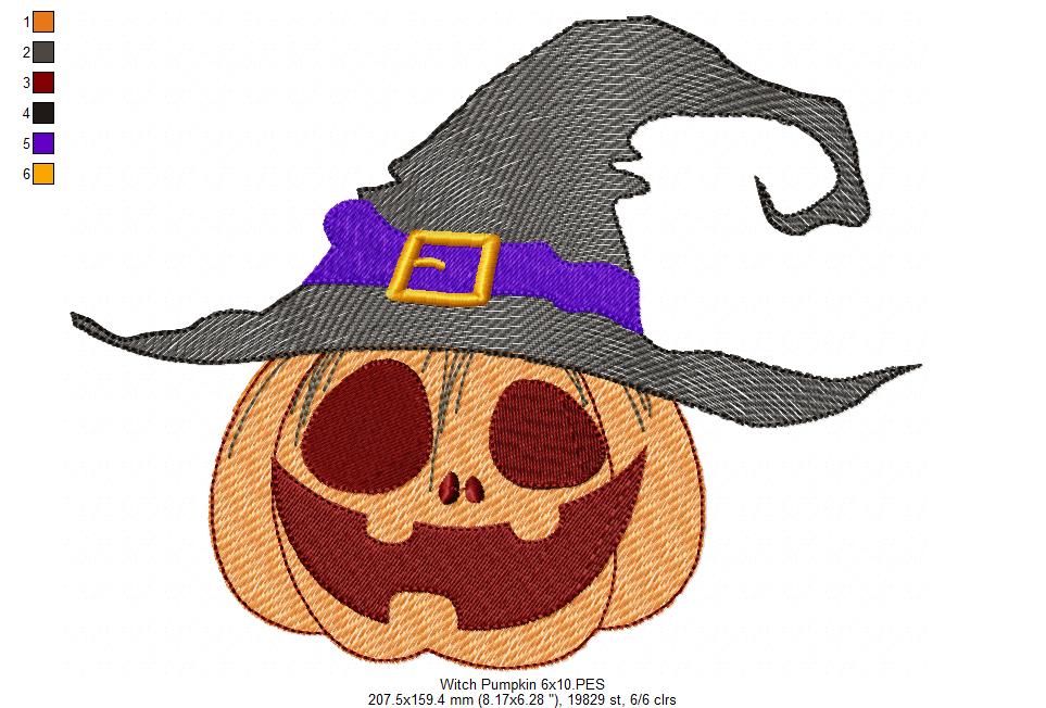 Halloween Witch Pumpkin - Rippled Stitch - Machine Embroidery Design