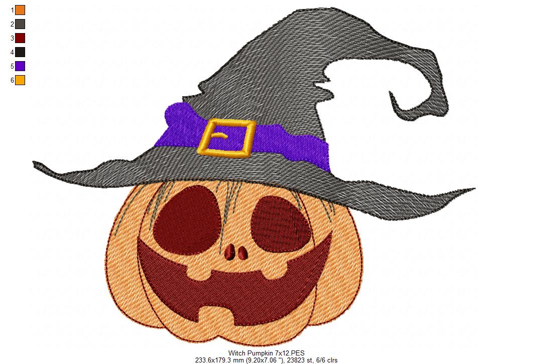 Halloween Witch Pumpkin - Rippled Stitch - Machine Embroidery Design