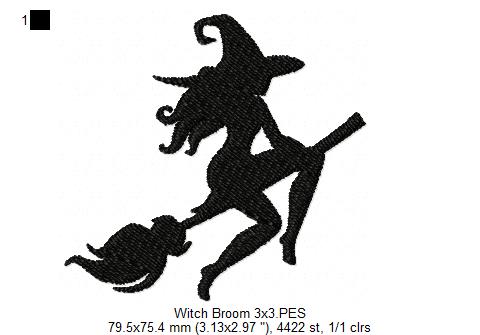 Witch Hiding a Broom - Fill Stich - Machine Embroidery Design