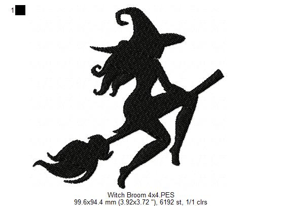 Witch Hiding a Broom - Fill Stich - Machine Embroidery Design