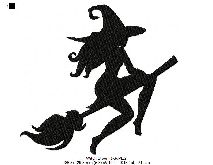 Witch Hiding a Broom - Fill Stich - Machine Embroidery Design