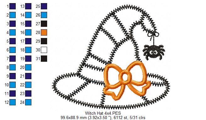 Spooky Sweet Witch Hat - Zigzag Patchwork Appliqué - Machine Embroidery Design