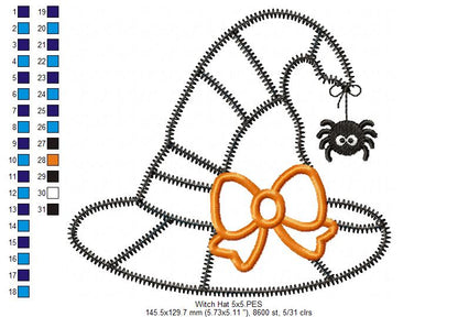 Spooky Sweet Witch Hat - Zigzag Patchwork Appliqué - Machine Embroidery Design