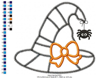 Spooky Sweet Witch Hat - Zigzag Patchwork Appliqué - Machine Embroidery Design