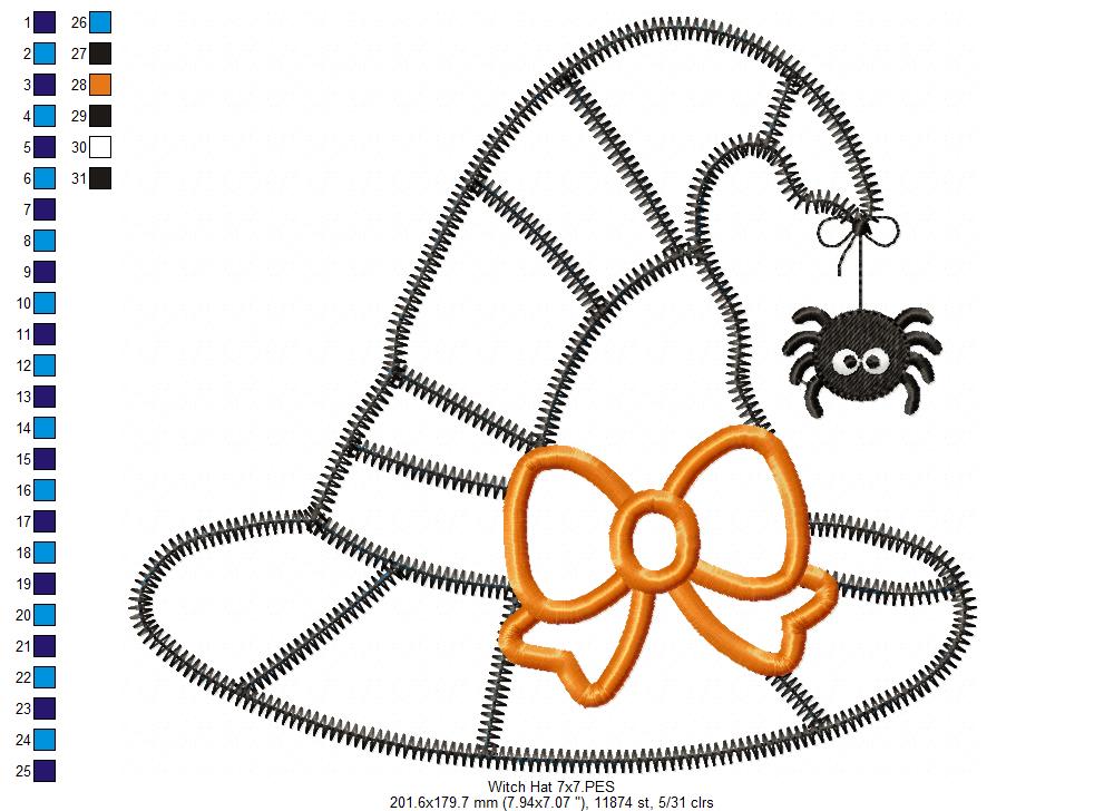 Spooky Sweet Witch Hat - Zigzag Patchwork Appliqué - Machine Embroidery Design