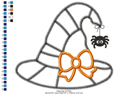 Spooky Sweet Witch Hat - Zigzag Patchwork Appliqué - Machine Embroidery Design
