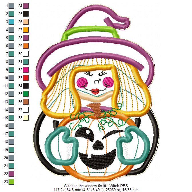 Witch in the Window Ornament - ITH Project - Machine Embroidery Design