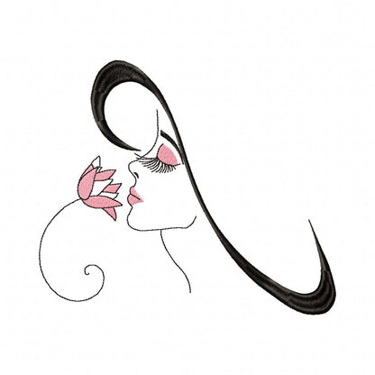 Girl with Flower - Fill Stitch - Machine Embroidery Design