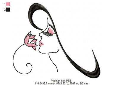 Girl with Flower - Fill Stitch - Machine Embroidery Design